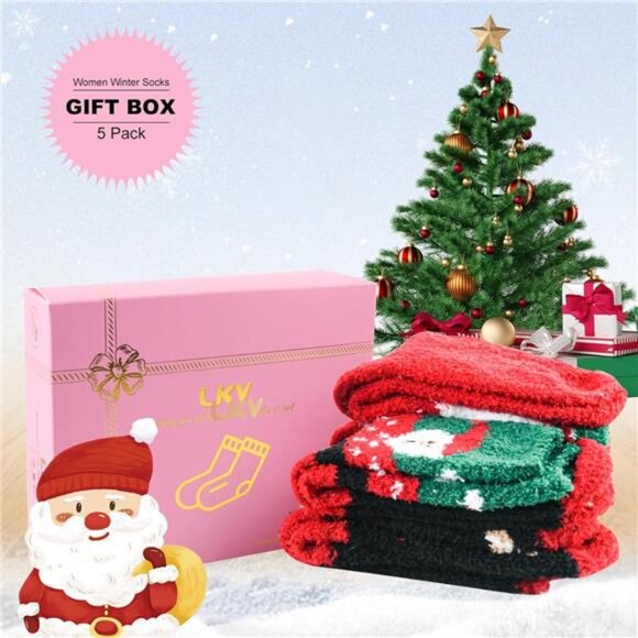 New 5 Pairs Wool Socks for Women - Cute Fuzzy Warm Colorful Crew Socks - Picture 2 of 6